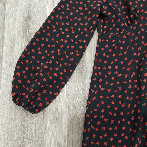 NWOT Topshop Black Floral Rose Printed Midi Dress - Picture 5 of 8